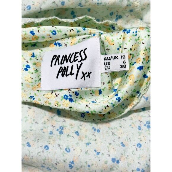 Princess Polly After Though‎ Dainty Ditsy Green Floral Satin Mini Slip Dress 6 - Picture 3 of 9